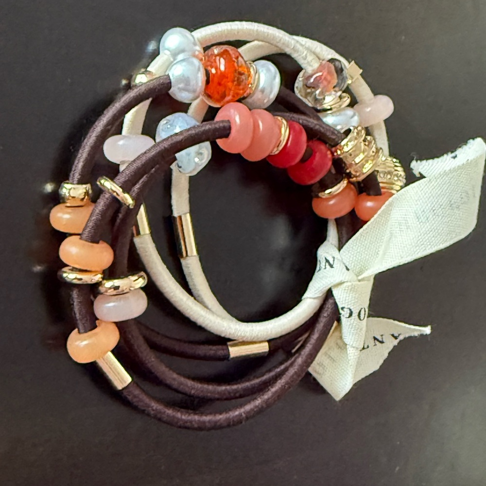 🆕 Anthropology Multi-Color Beaded Hair Elastics Set